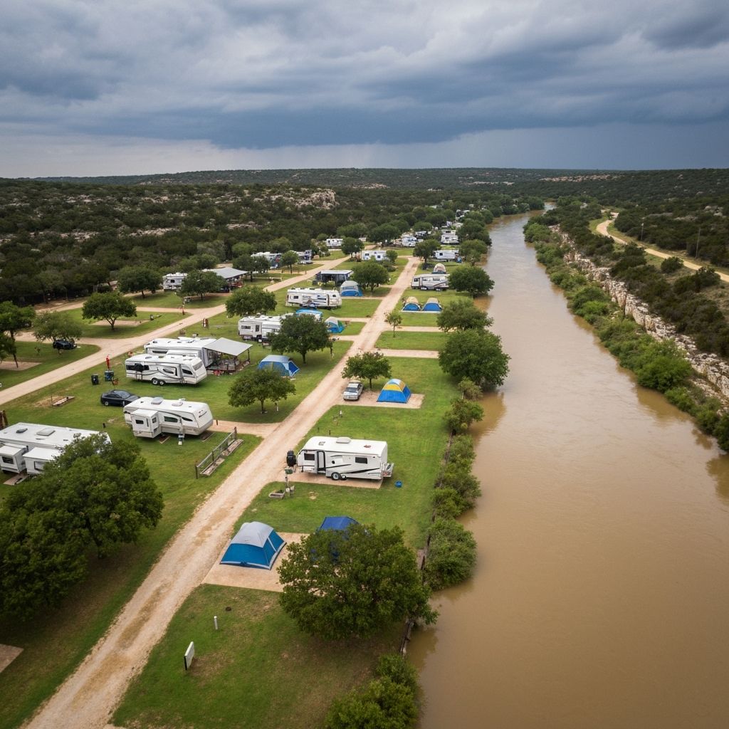 Campground near river with flood monitoring